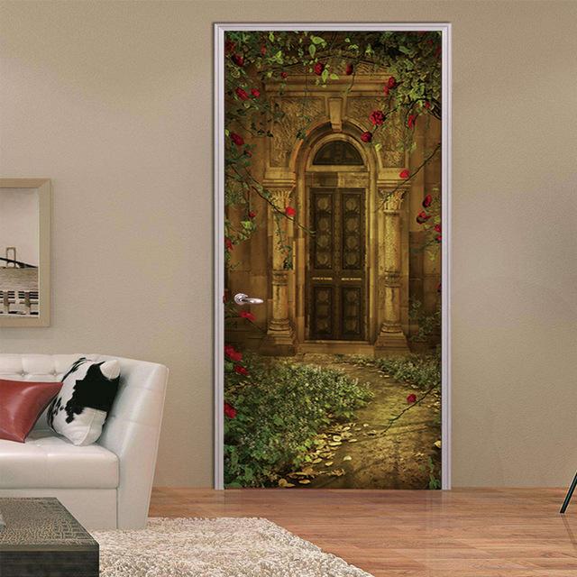 Stickers Porte Avec Roses