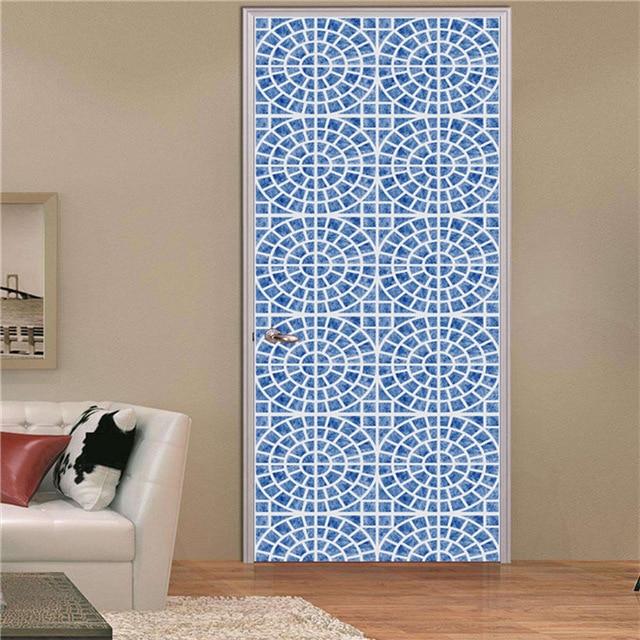 Stickers Porte Carrelage Bleu