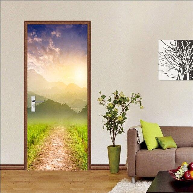 Stickers Porte Coucher De Soleil Sur La Montagne