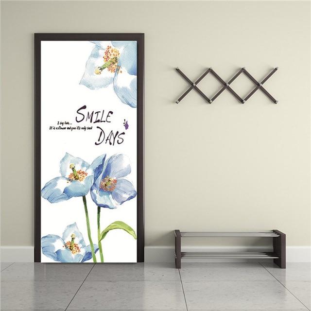 Stickers Porte Dessin Fleurs Bleus