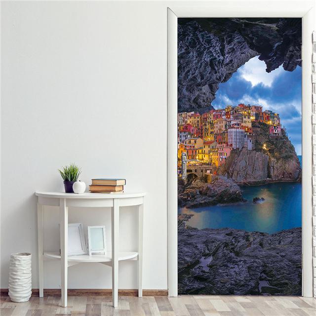 Stickers Porte Grotte Vue Sur La Ville