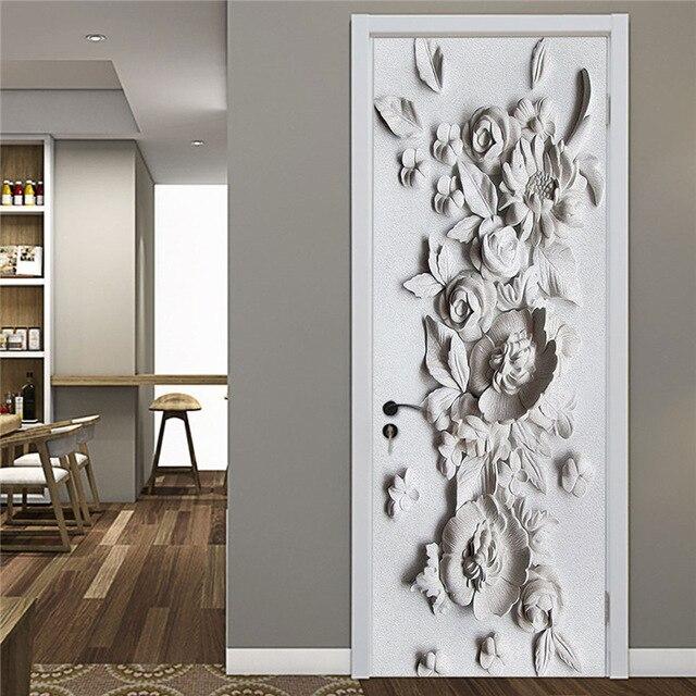 Stickers Porte Imitation Fleur En Pierre